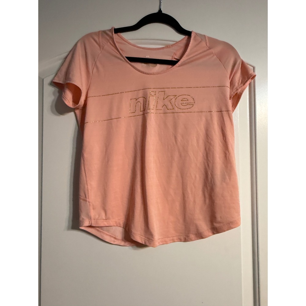 Nike Dri-FIT Training Shirt Small Peach Gold Glitter Athleisure Sparkly Sporty